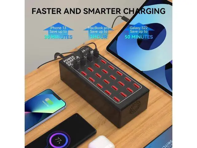 Alt view image 5 of 7 - USB Charging Station, 24 Port 100W (20A) Multiport USB Charger Station with Intelligent Detection for Smartphones,Tablets and More, Suitable for School Hotel Mall Shop Travel