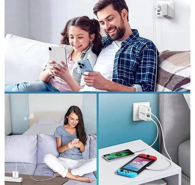 Alt view image 5 of 14 - 35W USB C Fast Charger, 4-Pack 4-Port PD Type C+ Quick 3.0 USB A Wall Charger Block Compatible for i-P-h-o-n-e 12/13/14 /Pro Max, XS/XR/X, Pad Pro, S-a-m-s-u-n-g Galaxy, M-o-t-o, Tablet, and More