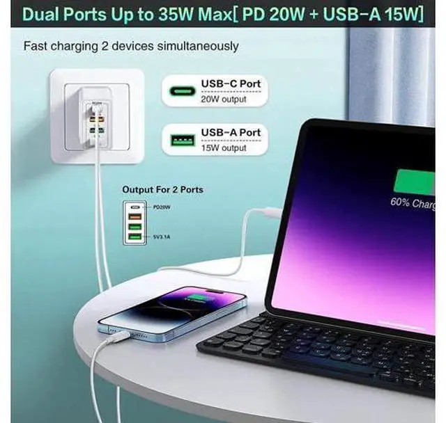 Alt view image 6 of 14 - 35W USB C Fast Charger, 4-Pack 4-Port PD Type C+ Quick 3.0 USB A Wall Charger Block Compatible for i-P-h-o-n-e 12/13/14 /Pro Max, XS/XR/X, Pad Pro, S-a-m-s-u-n-g Galaxy, M-o-t-o, Tablet, and More
