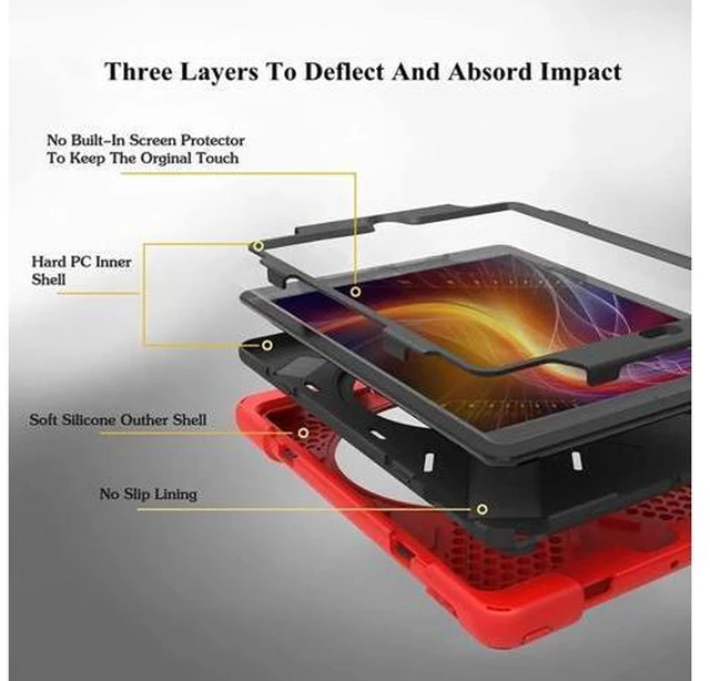 Alt view image 2 of 14 - iPad Air 1st Genearton Case for Kids 2013 | iPad Air First Generation Case Rugged Shockproof | Three Layer Durable Case with Stand Hand Shoulder Strap for iPad Air 1 A1474 A1475 A1476 Red
