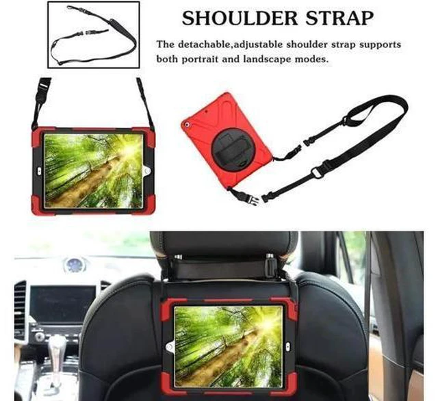 Alt view image 5 of 14 - iPad Air 1st Genearton Case for Kids 2013 | iPad Air First Generation Case Rugged Shockproof | Three Layer Durable Case with Stand Hand Shoulder Strap for iPad Air 1 A1474 A1475 A1476 Red