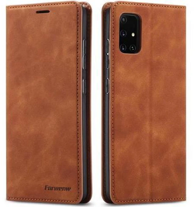 Main image of Samsung Galaxy A51 5G Case, Premium PU Leather Cover TPU Bumper with Card Holder Kickstand Hidden Magnetic Shockproof Flip Wallet Case for Samsung Galaxy A51 6.5 inch Phone 5G Version Brown