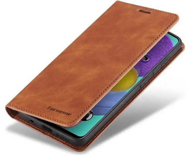 Alt view image 2 of 7 - Samsung Galaxy A51 5G Case, Premium PU Leather Cover TPU Bumper with Card Holder Kickstand Hidden Magnetic Shockproof Flip Wallet Case for Samsung Galaxy A51 6.5 inch Phone 5G Version Brown