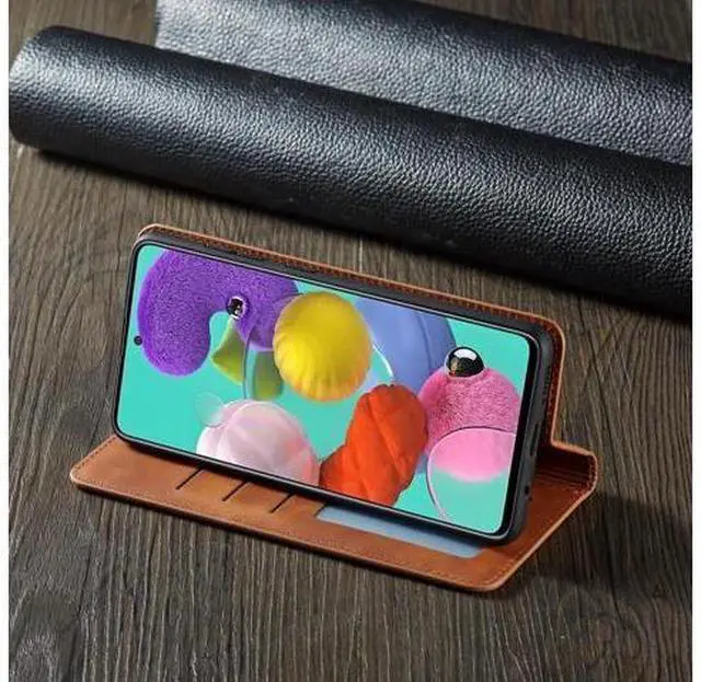 Alt view image 4 of 7 - Samsung Galaxy A51 5G Case, Premium PU Leather Cover TPU Bumper with Card Holder Kickstand Hidden Magnetic Shockproof Flip Wallet Case for Samsung Galaxy A51 6.5 inch Phone 5G Version Brown