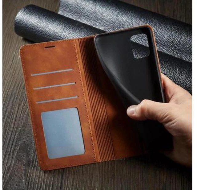 Alt view image 7 of 7 - Samsung Galaxy A51 5G Case, Premium PU Leather Cover TPU Bumper with Card Holder Kickstand Hidden Magnetic Shockproof Flip Wallet Case for Samsung Galaxy A51 6.5 inch Phone 5G Version Brown