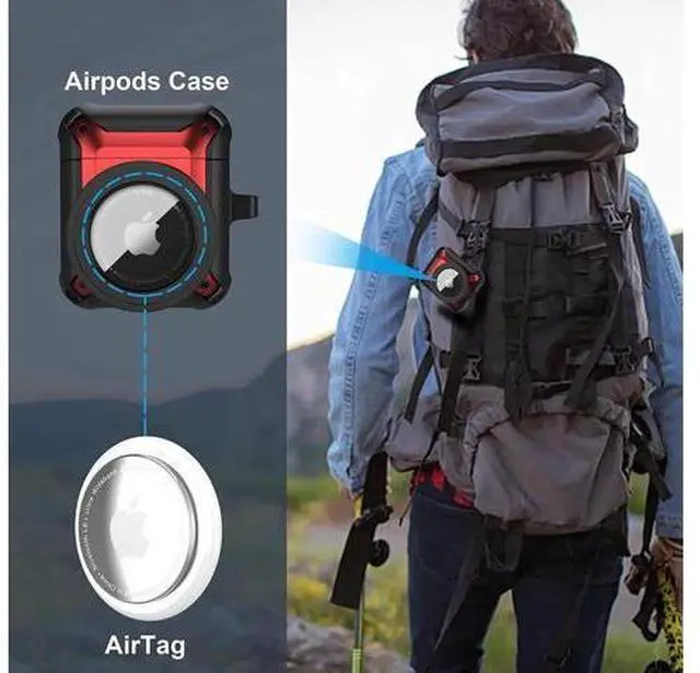 Alt view image 5 of 6 - Compatible Airpods 3 Case and AirTags Case Cover, 2 in 1 Rugged Protective Airpods 3rd Generation Case for Men Women with Keychain Shockproof Skin for Airpods 3 Gen and Airtags Red