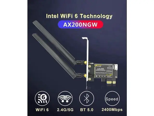 Alt view image 7 of 7 - ax200 Bluetooth 5.0 dual band 2.4Gps 6th generation ax technology MU-MIMO Desktop PCIE 1X wifi card for Intel AX200NGW