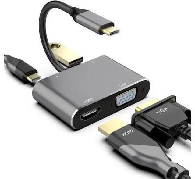 Main image of USB C to 4K HDMI VGA Adapter Converter 4-in-1 Hub USB 3.0 OTG Charging Power PD Port Compatible for MacBook Pro / Dell XPS / Samsung Galaxy