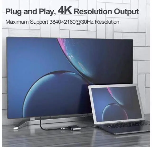 Alt view image 4 of 7 - USB C to 4K HDMI VGA Adapter Converter 4-in-1 Hub USB 3.0 OTG Charging Power PD Port Compatible for MacBook Pro / Dell XPS / Samsung Galaxy