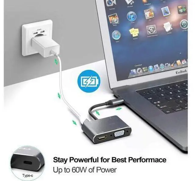 Alt view image 5 of 7 - USB C to 4K HDMI VGA Adapter Converter 4-in-1 Hub USB 3.0 OTG Charging Power PD Port Compatible for MacBook Pro / Dell XPS / Samsung Galaxy