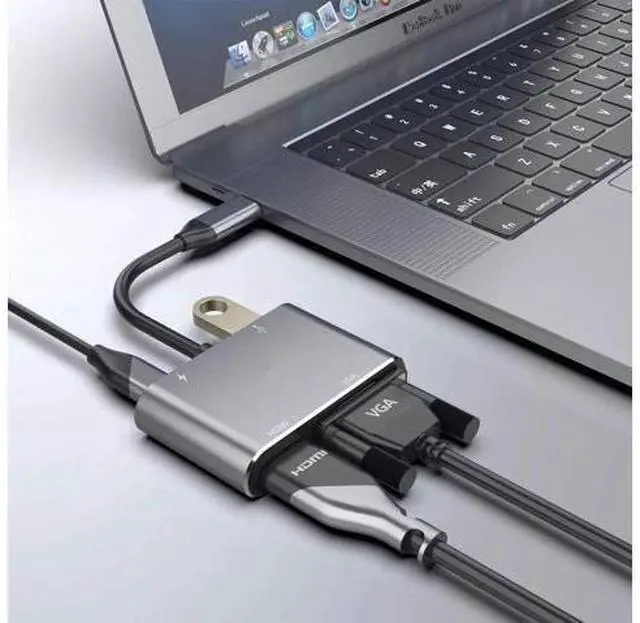 Alt view image 6 of 7 - USB C to 4K HDMI VGA Adapter Converter 4-in-1 Hub USB 3.0 OTG Charging Power PD Port Compatible for MacBook Pro / Dell XPS / Samsung Galaxy