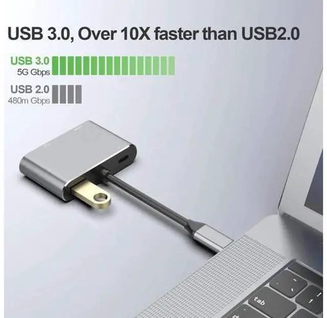 Alt view image 7 of 7 - USB C to 4K HDMI VGA Adapter Converter 4-in-1 Hub USB 3.0 OTG Charging Power PD Port Compatible for MacBook Pro / Dell XPS / Samsung Galaxy