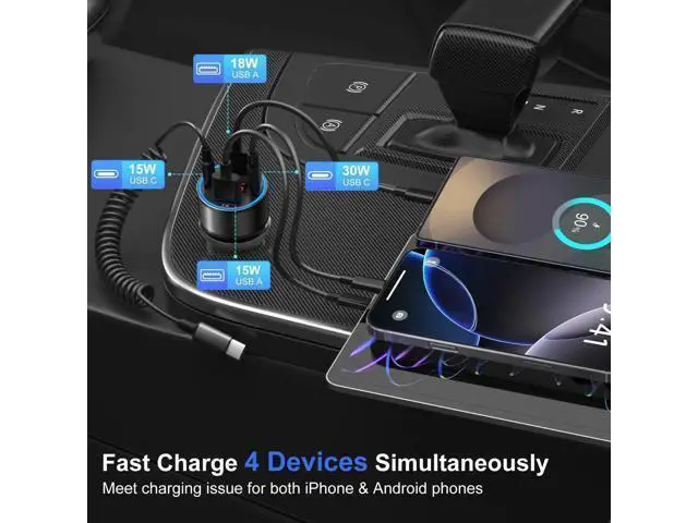 Alt view image 2 of 7 - 3 Pack USB C Car Charger, 4-Port 65W Dual 12V USB-A & USBC Cigarette Lighter Adapter Plug with Voltmeter PD/QC 3.0 Fast Charging Car Phone Charger for iPhone 16e 15 14 13 12 11 Pro Max, Android