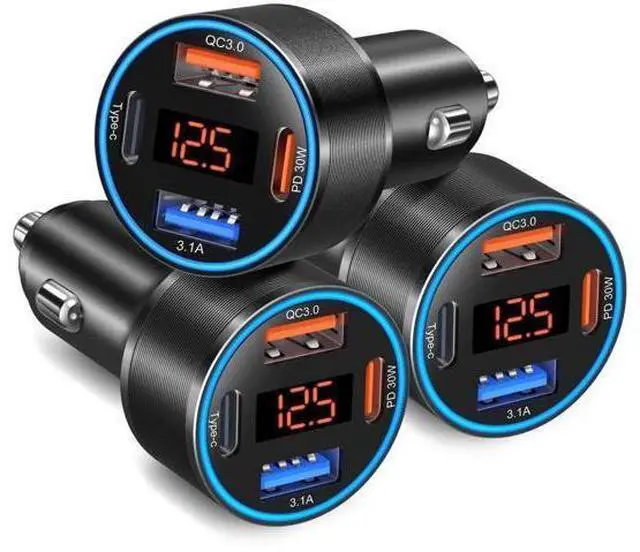 Main image of 3 Pack USB C Car Charger, 4-Port 65W Dual 12V USB-A & USBC Cigarette Lighter Adapter Plug with Voltmeter PD/QC 3.0 Fast Charging Car Phone Charger for iPhone 16e 15 14 13 12 11 Pro Max, Android