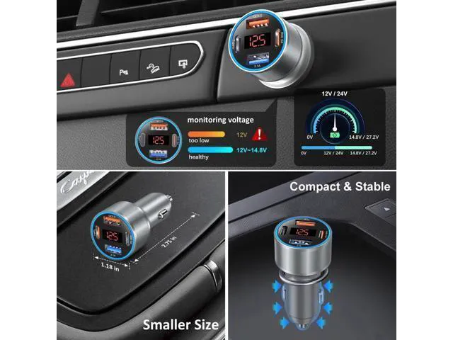 Alt view image 6 of 14 - USB C Car Charger with Voltage Display, 3 Pack 65W Super Fast Charging Car Phone Charger Dual USB-A & USBC Cargador Carro Cigarette Lighter Adapter Volt Meter for iPhone,Samsung,Tablet,Android