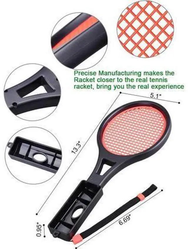Alt view image 7 of 7 - Tennis Racket for Nintendo Switch Joy-Con Tendak Game Accessories for Mario Tennis Aces Game with 12 in 1 Game Card Case - 2 Pack Black + Red
