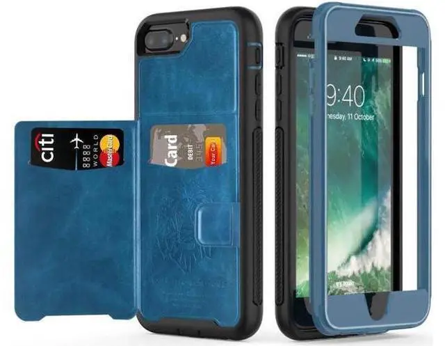 Main image of iPhone 6 7 8 Plus Case Werleo Full-Body Heavy Duty Protection Case with a Dual Layer Wallet designlot & Kickstand for iPhone 6 7 8 Plus 5.5 inch PC TPU and PU Leather 3 Layer Hybrid Case Blue