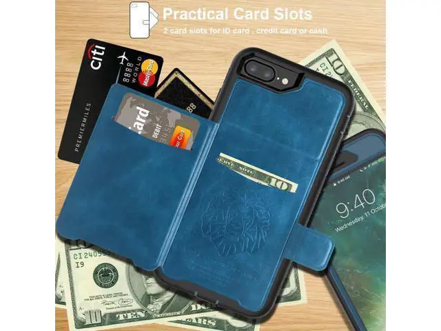 Alt view image 4 of 7 - iPhone 6 7 8 Plus Case Werleo Full-Body Heavy Duty Protection Case with a Dual Layer Wallet designlot & Kickstand for iPhone 6 7 8 Plus 5.5 inch PC TPU and PU Leather 3 Layer Hybrid Case Blue