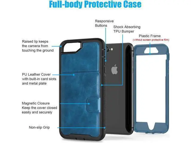 Alt view image 5 of 7 - iPhone 6 7 8 Plus Case Werleo Full-Body Heavy Duty Protection Case with a Dual Layer Wallet designlot & Kickstand for iPhone 6 7 8 Plus 5.5 inch PC TPU and PU Leather 3 Layer Hybrid Case Blue