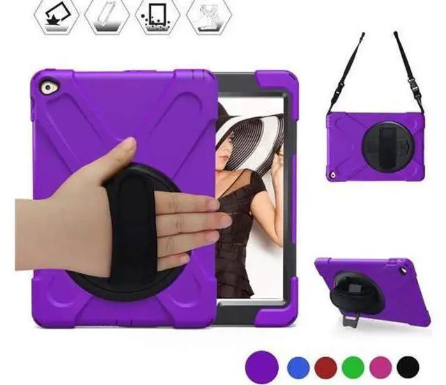 Main image of iPad Air 2 Case 9.7 Inch 2014 Case for iPad Model A1566 / A1567, 360 Degrees Built-in Stand Heavy Duty Hand&Shoulder Strap Full-Body Protective Case for iPad Air 2 Purple