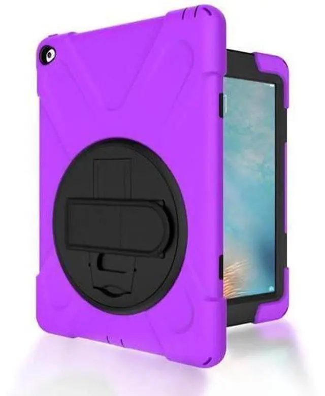 Alt view image 3 of 14 - iPad Air 2 Case 9.7 Inch 2014 Case for iPad Model A1566 / A1567, 360 Degrees Built-in Stand Heavy Duty Hand&Shoulder Strap Full-Body Protective Case for iPad Air 2 Purple