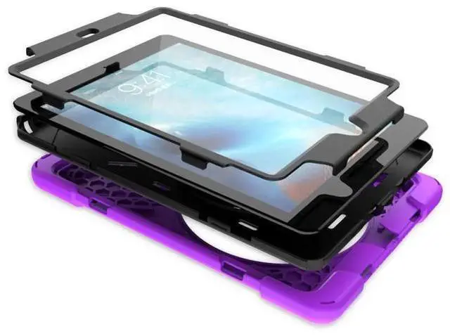 Alt view image 4 of 14 - iPad Air 2 Case 9.7 Inch 2014 Case for iPad Model A1566 / A1567, 360 Degrees Built-in Stand Heavy Duty Hand&Shoulder Strap Full-Body Protective Case for iPad Air 2 Purple