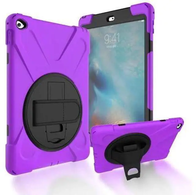 Alt view image 5 of 14 - iPad Air 2 Case 9.7 Inch 2014 Case for iPad Model A1566 / A1567, 360 Degrees Built-in Stand Heavy Duty Hand&Shoulder Strap Full-Body Protective Case for iPad Air 2 Purple