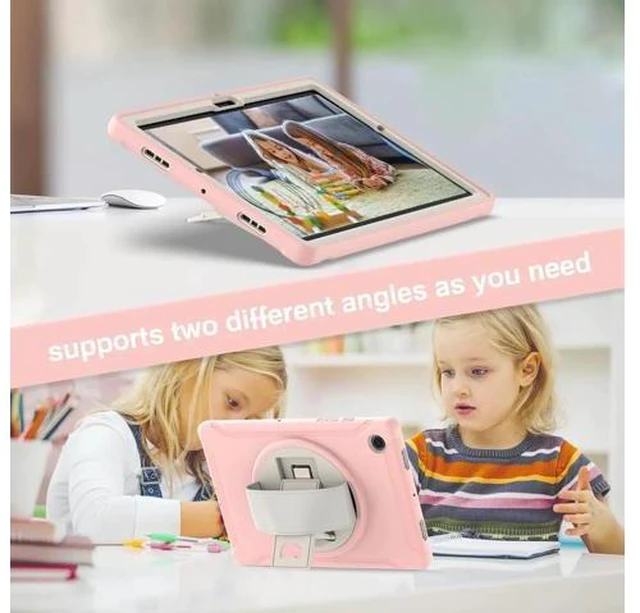 Alt view image 2 of 7 - Galaxy Tab A8 Case 10.5 Inch 2022 (SM-X200/X205/X207), Rugged Heavy Duty Shockproof Case with Hand Strap Rotating Kickstand Protective Cover Case for 10.5" Galaxy Tab A8 2022 Pink