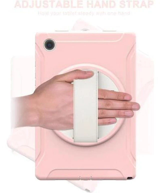 Alt view image 3 of 7 - Galaxy Tab A8 Case 10.5 Inch 2022 (SM-X200/X205/X207), Rugged Heavy Duty Shockproof Case with Hand Strap Rotating Kickstand Protective Cover Case for 10.5" Galaxy Tab A8 2022 Pink