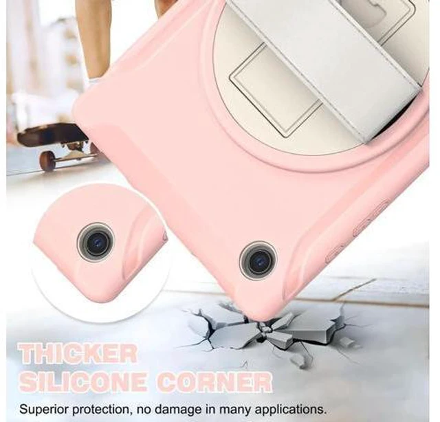 Alt view image 4 of 7 - Galaxy Tab A8 Case 10.5 Inch 2022 (SM-X200/X205/X207), Rugged Heavy Duty Shockproof Case with Hand Strap Rotating Kickstand Protective Cover Case for 10.5" Galaxy Tab A8 2022 Pink