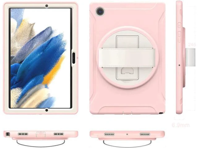 Alt view image 5 of 7 - Galaxy Tab A8 Case 10.5 Inch 2022 (SM-X200/X205/X207), Rugged Heavy Duty Shockproof Case with Hand Strap Rotating Kickstand Protective Cover Case for 10.5" Galaxy Tab A8 2022 Pink