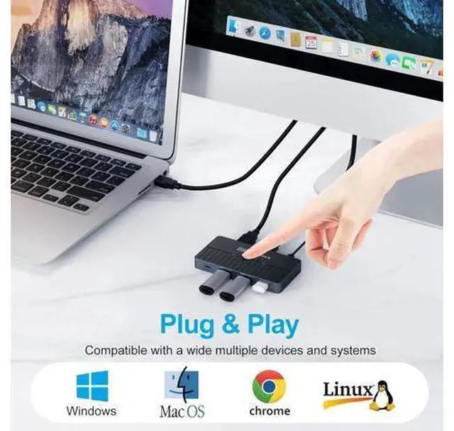 Alt view image 4 of 7 - 5Gbps USB 3.0 Switch for 2 Computers Share 4 USB Devices Peripheral USB Adapter USB Switch 2 in 4 Out for PC Printer Scanner Mouse Keyboard, USB KVM Switch Compatible with Mac/Windows/Linux