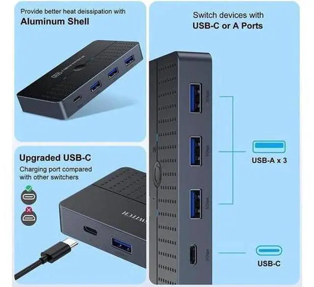 Alt view image 7 of 7 - 5Gbps USB 3.0 Switch for 2 Computers Share 4 USB Devices Peripheral USB Adapter USB Switch 2 in 4 Out for PC Printer Scanner Mouse Keyboard, USB KVM Switch Compatible with Mac/Windows/Linux