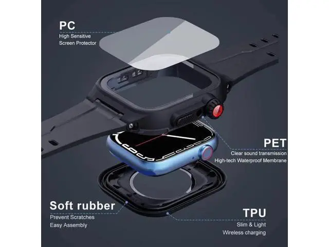 Alt view image 5 of 7 - Compatible with Apple Watch Series 8 / Series 7 41mm Waterproof Case, Full Body Protective Cover with Screen Protector and Band For iWatch S8 S7 41mm