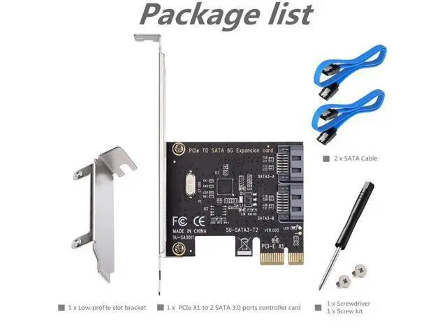 Alt view image 2 of 7 - Aomoproing PCI Express 3.0 (2-Port) Controller Card, PCIe to SATA III 6Gb/s Converter, Supports SSD and HDD, Includes Bracket and 2 SATA Cables