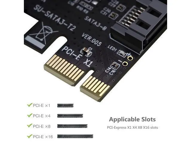 Alt view image 5 of 7 - Aomoproing PCI Express 3.0 (2-Port) Controller Card, PCIe to SATA III 6Gb/s Converter, Supports SSD and HDD, Includes Bracket and 2 SATA Cables