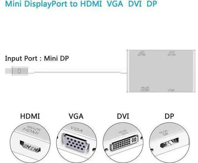 Alt view image 3 of 7 - Werleo 4-in-1 Mini Display Port to VGA HDMI DVI DP Adapter 4K Mini DP Thunderbolt 4-in-1 Adapter Converter for MacBook Air MacBook Pro Microsoft Surface Pro 2 3