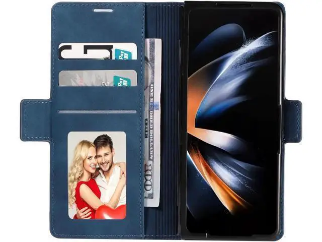 Alt view image 3 of 7 - For Samsung Galaxy Galaxy Z Fold 5 Case, Premium PU Leather Cover TPU Bumper with Card Holder Kickstand Hidden Magnetic Shockproof Flip Wallet Case for Galaxy Z Fold 5 5G 2023 Released Blue