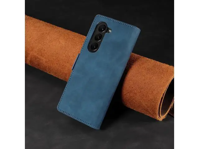 Alt view image 4 of 7 - For Samsung Galaxy Galaxy Z Fold 5 Case, Premium PU Leather Cover TPU Bumper with Card Holder Kickstand Hidden Magnetic Shockproof Flip Wallet Case for Galaxy Z Fold 5 5G 2023 Released Blue