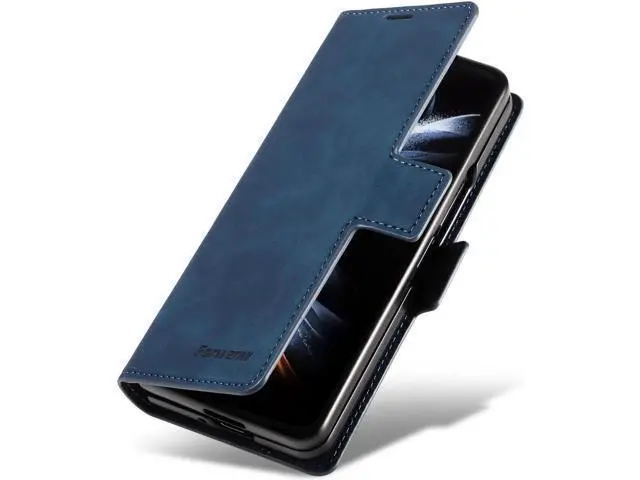 Alt view image 5 of 7 - For Samsung Galaxy Galaxy Z Fold 5 Case, Premium PU Leather Cover TPU Bumper with Card Holder Kickstand Hidden Magnetic Shockproof Flip Wallet Case for Galaxy Z Fold 5 5G 2023 Released Blue