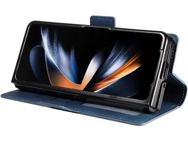 Alt view image 6 of 7 - For Samsung Galaxy Galaxy Z Fold 5 Case, Premium PU Leather Cover TPU Bumper with Card Holder Kickstand Hidden Magnetic Shockproof Flip Wallet Case for Galaxy Z Fold 5 5G 2023 Released Blue