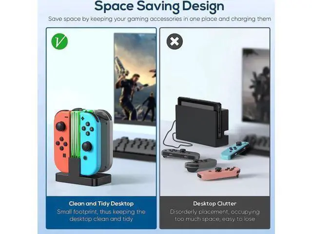 Alt view image 6 of 7 - Charging Dock Replacement for Switch & Charger for Switch OLED Joy Con, Charging Station for Switch with a USB Type-C Charging Cord- Black