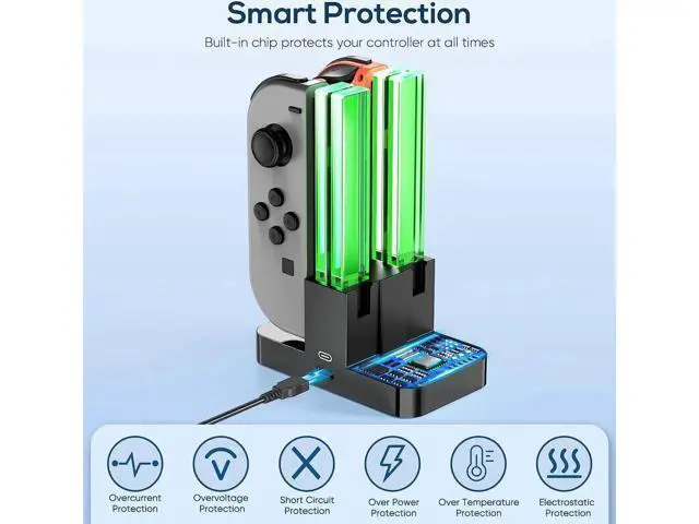 Alt view image 7 of 7 - Charging Dock Replacement for Switch & Charger for Switch OLED Joy Con, Charging Station for Switch with a USB Type-C Charging Cord- Black