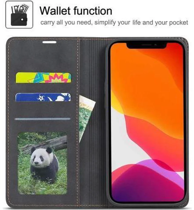 Alt view image 3 of 14 - Case for iPhone 12 Pro Max Premium PU Leather Cover TPU Bumper with Card Holder Kickstand Hidden Magnetic Adsorption Shockproof Flip Wallet Case for iPhone 12 Pro Max 6.7 inch