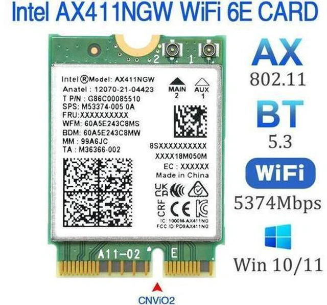 Main image of Wi-Fi 6E AX411 for Intel AX411NGW WIFI network card CNvio2 802.11ax 2.4/5/6GHz Bluetooth 5.3 BT5.3 for Win 10 11