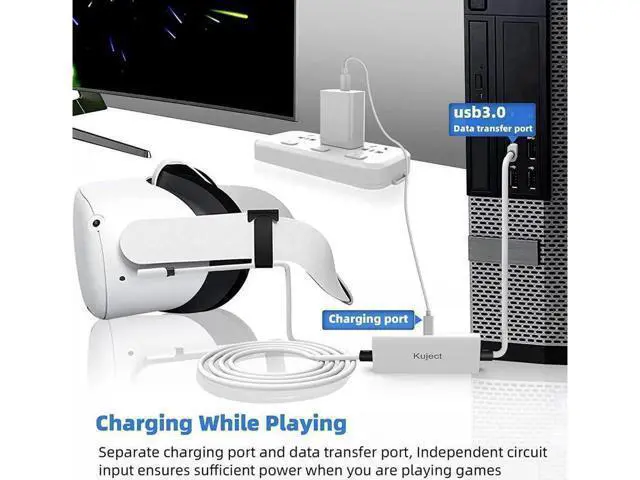 Alt view image 3 of 14 - Aomoproing Design 16FT Link Cable for Oculus Quest 2, with Separate Charging Port for Ultra-Durable Power, USB 3.0 Type A to C Cable for VR Headset Accessories and Gaming PC White
