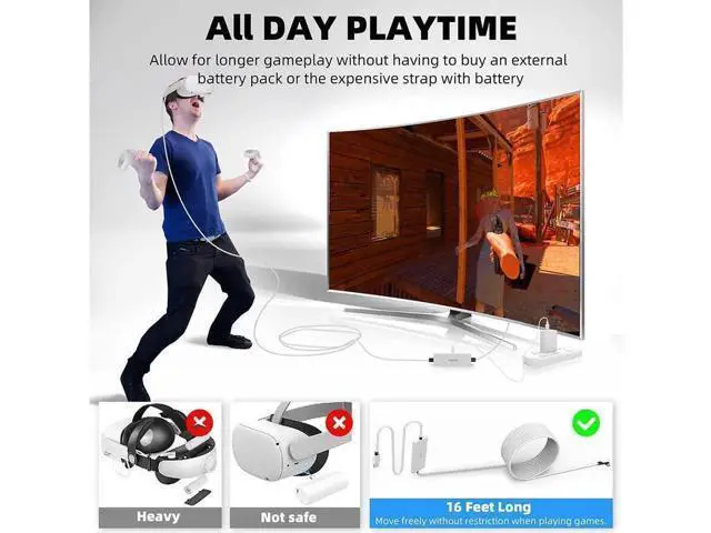 Alt view image 7 of 14 - Aomoproing Design 16FT Link Cable for Oculus Quest 2, with Separate Charging Port for Ultra-Durable Power, USB 3.0 Type A to C Cable for VR Headset Accessories and Gaming PC White