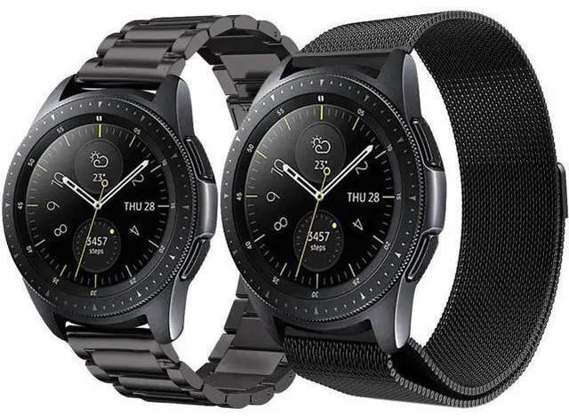 Main image of Compatible Galaxy Watch 46mm Bands / Gear S3 Frontier / Classic Bands Set 2 Pack Stainless Steel Metal + Milanese Loop Mesh Strap Replacement Ticwatch Pro Galaxy Watch 46mm Smartwatch