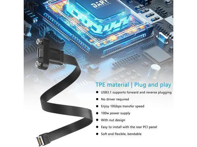 Alt view image 5 of 7 - Aomoproing 2 Pack USB 3.1 Front Panel Header Type-C Extension Cables with Panel Mount Screw 10 Gbps Type-E 20Pin Male to USB-C Female Adapter Cables with Full Height Bracket,30cm/11.8inch (2 Port)