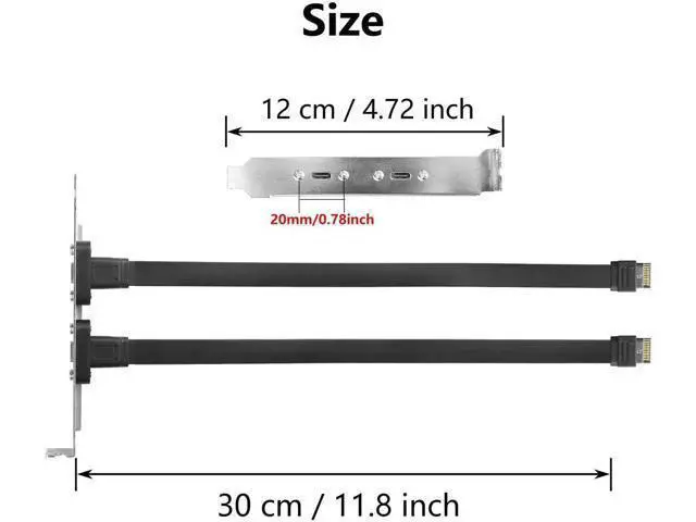 Alt view image 7 of 7 - Aomoproing 2 Pack USB 3.1 Front Panel Header Type-C Extension Cables with Panel Mount Screw 10 Gbps Type-E 20Pin Male to USB-C Female Adapter Cables with Full Height Bracket,30cm/11.8inch (2 Port)
